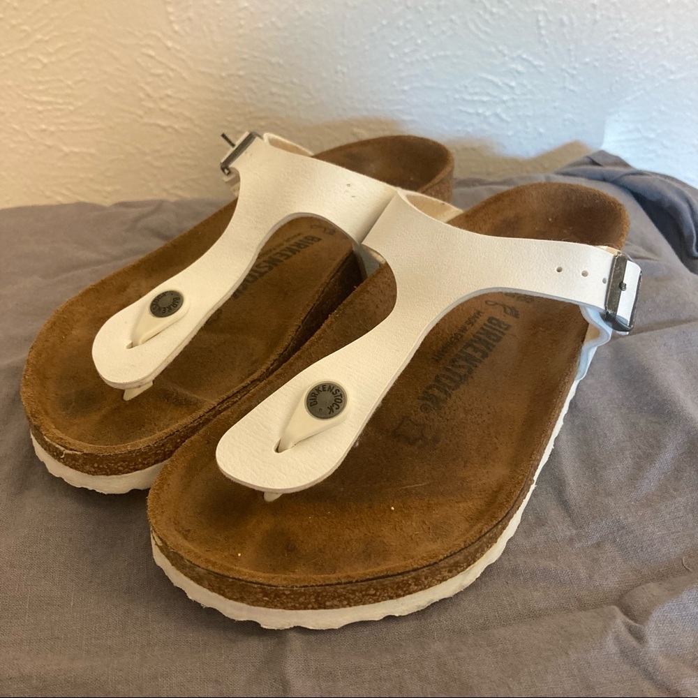 Birkenstock White Leather T-Strap Sandals Size 38